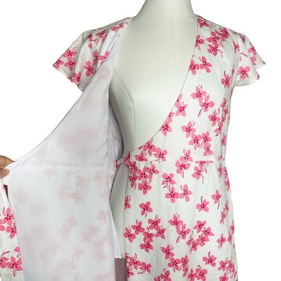 Draper James Pink Floral Linen Midi Wrap Dress size 4 - Picture 9 of 14